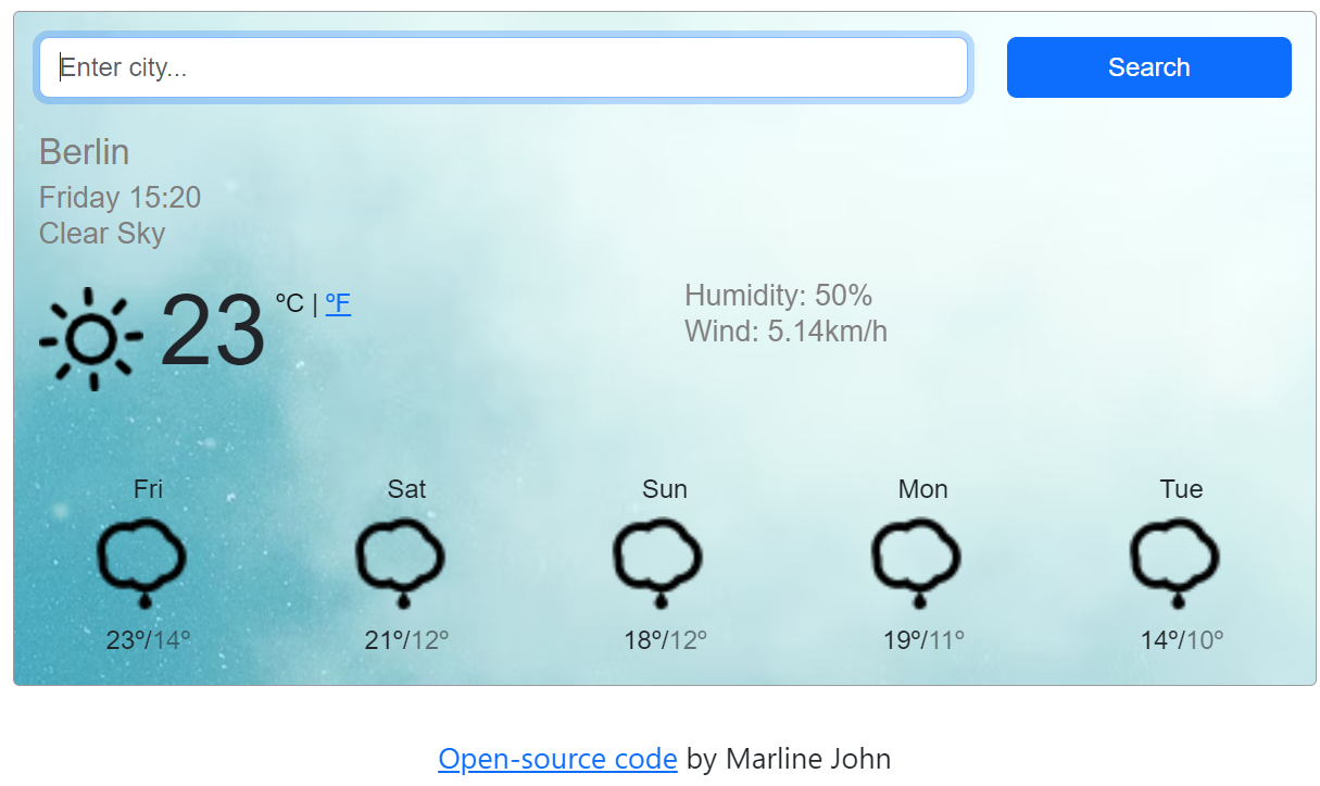 screen-shot of React weather app