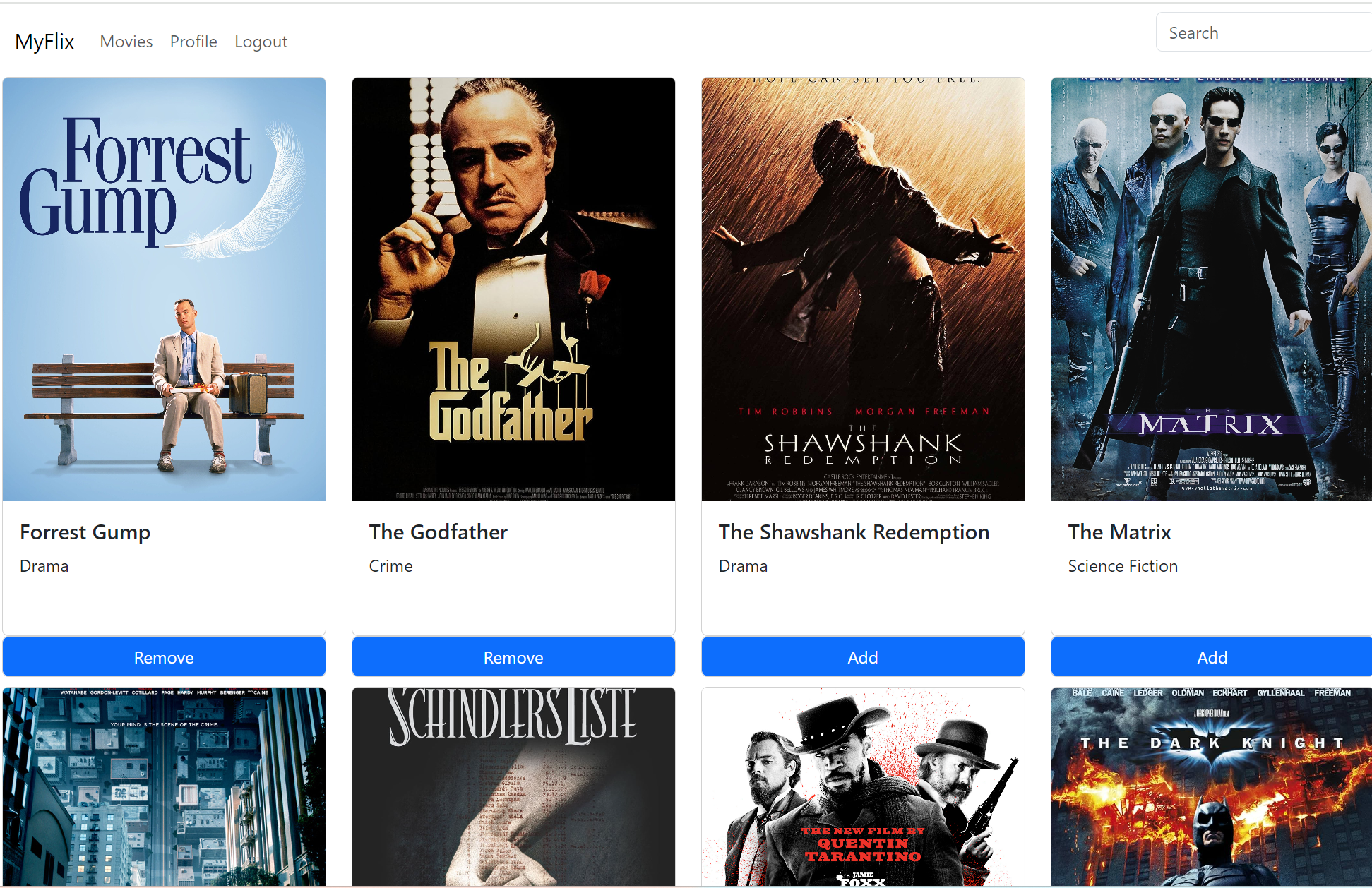 screen-shot of MyFlix app
